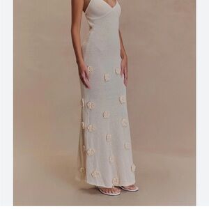 Suki Knit Maxi Dress With Flowers - Nude